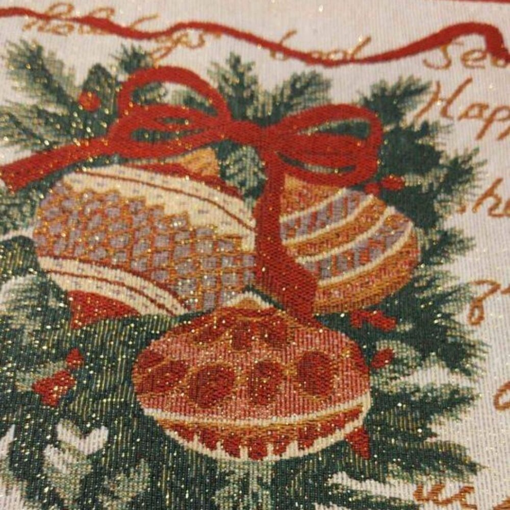 Brand New Tapestry Christmas Table Runner - Boughs and Balls
